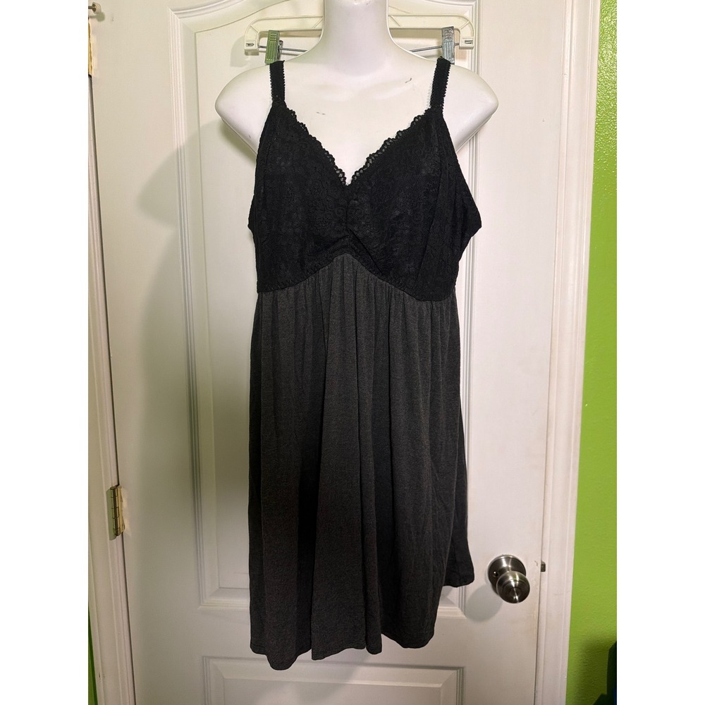Torrid Sleep Womens Plus Size 3 Nightgown Lace V-Neck Chemise Gray Black
